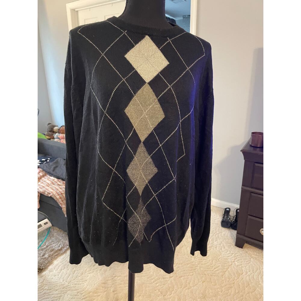 Geoffrey Beene Black Gray Argyle Sweater Women’s XL - Picture 2 of 3